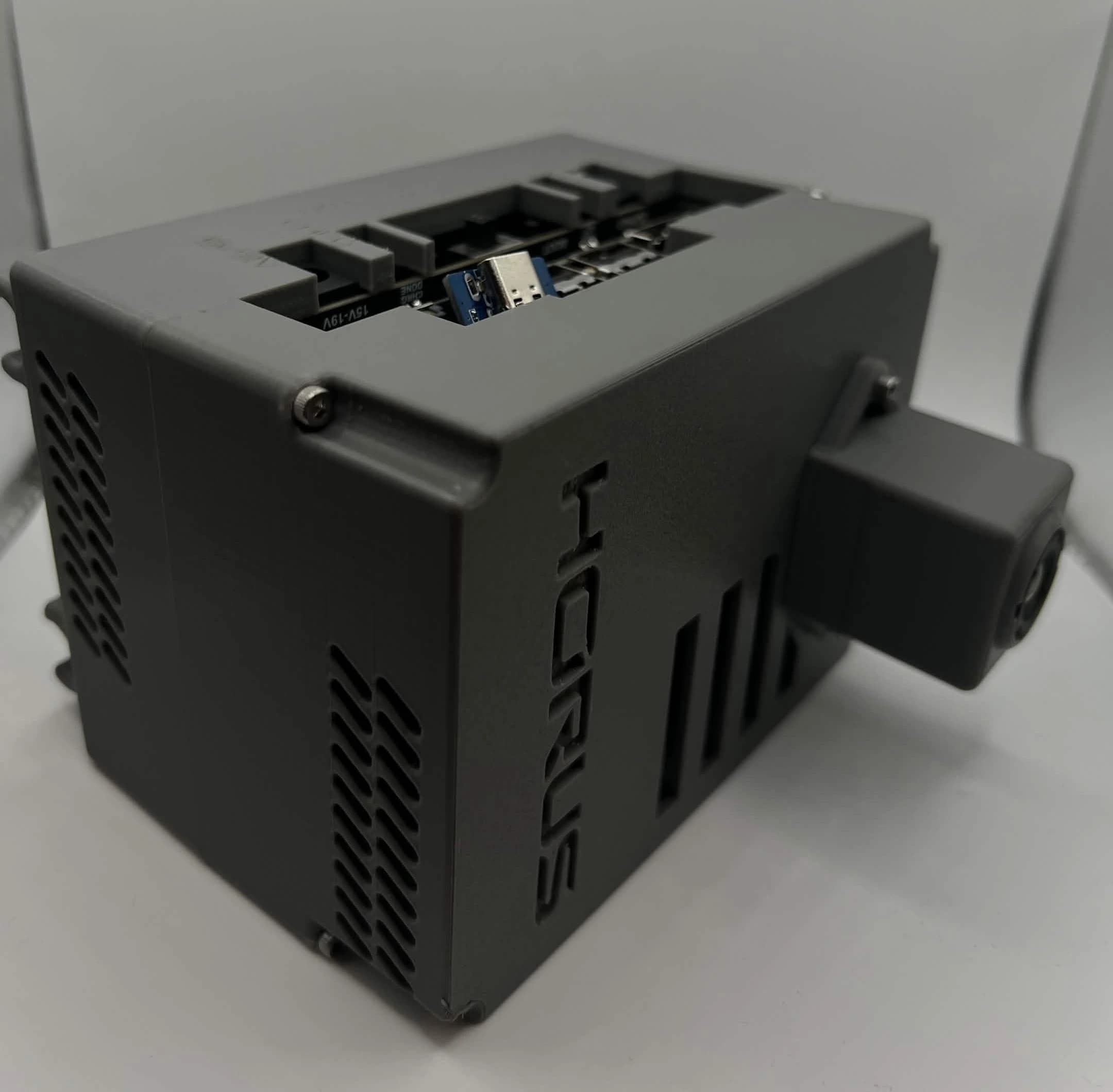 Top and side view of the Horus embedded compute enclosure