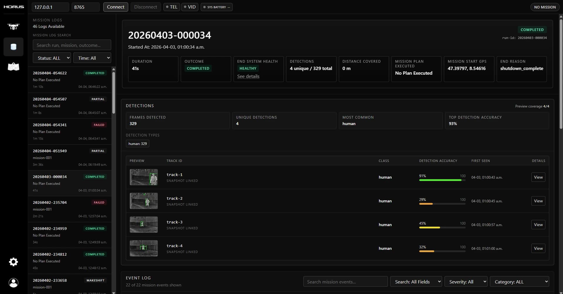Anchor operator platform mission log interface