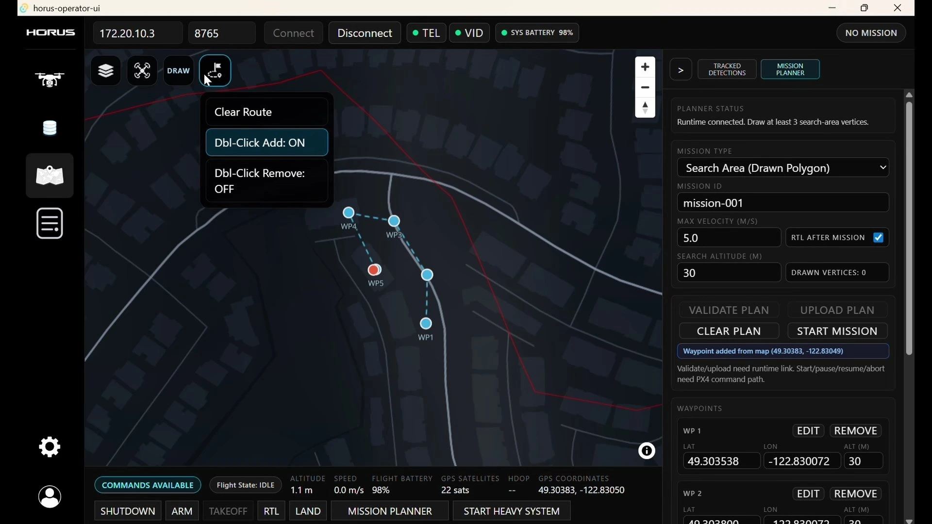 Anchor operator platform mission map interface
