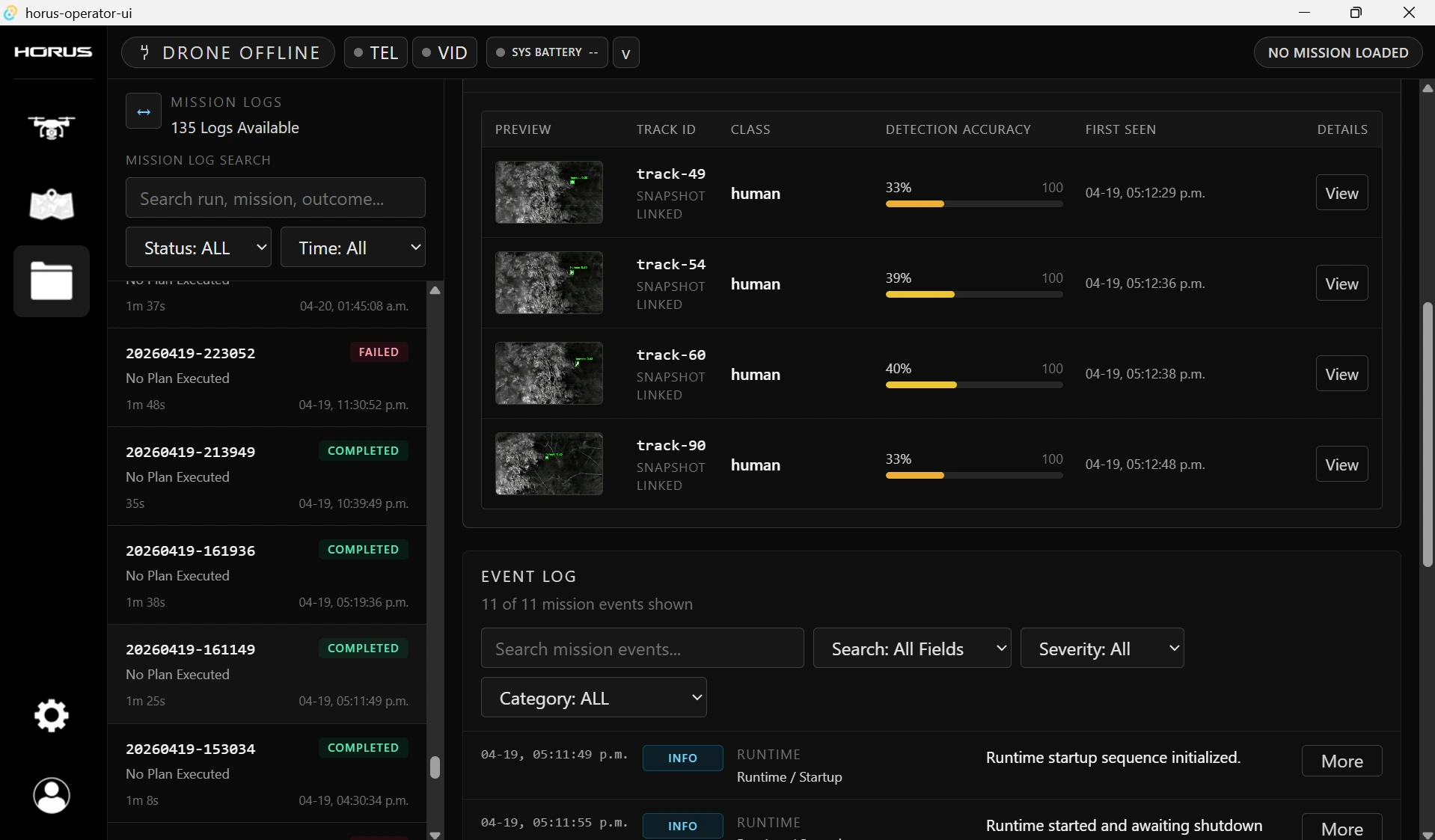 Anchor operator platform mission log interface